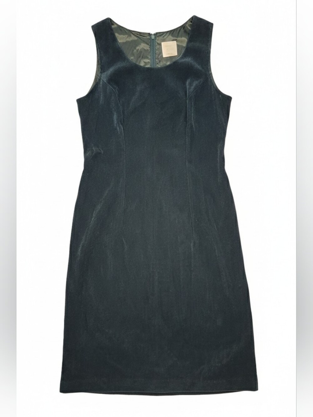 Vintage Miss Dorby 90s Forest Green Velvet Sleeveless Sheath Mini Dress Small S